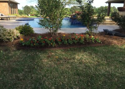 A garden work with the lot of flowers near by pools